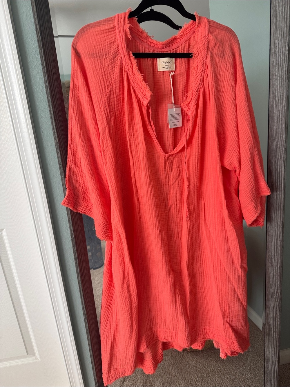 Free People- 9 seed resort Coral Gauze swim cover up. Size M/L